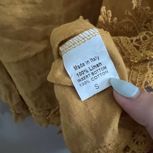 TERZO MILLENNO Made in Italy Yellow 100% Linen with crochet trim Size Small - Picture 5 of 6